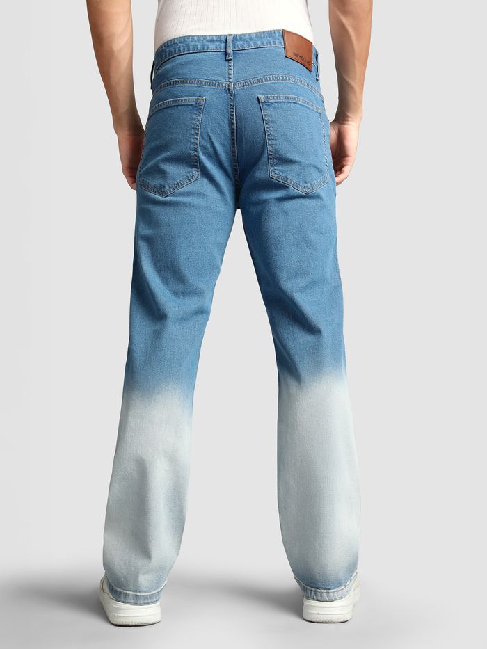 Mid Blue Ombre Bootcut Jeans Men Modern Streetwear Casual Everyday Fashion