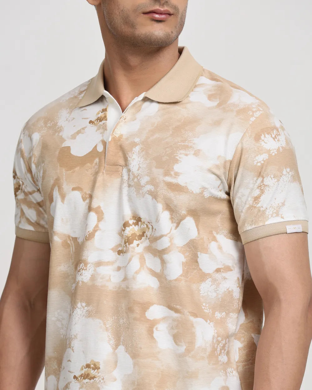 Stylish Men Beige Floral Print Slim Fit T Shirt Perfect for Casual and Party Wear