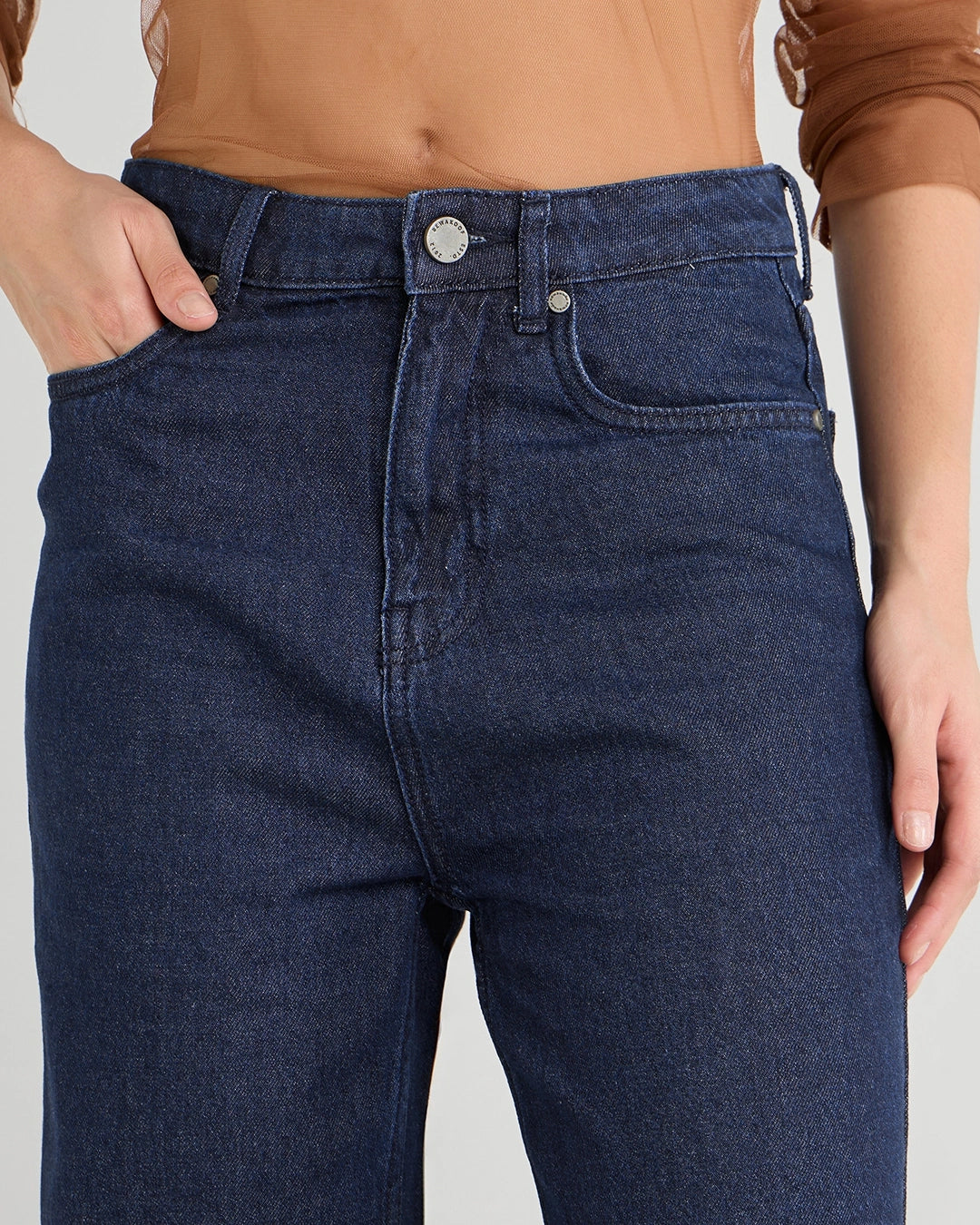 Women's Blue Washed Baggy Straight Fit Jeans