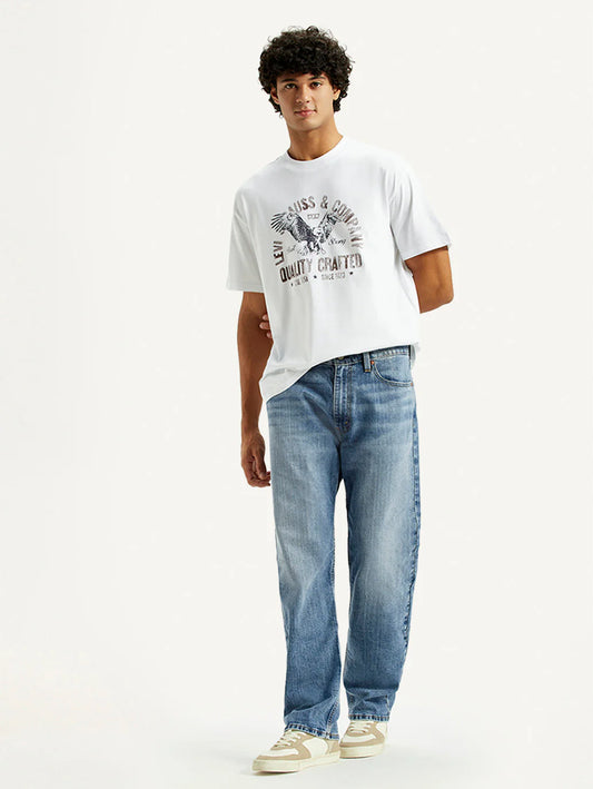 Loose Fit Mid Rise Jeans Men Light Indigo Comfortable Daily Wear