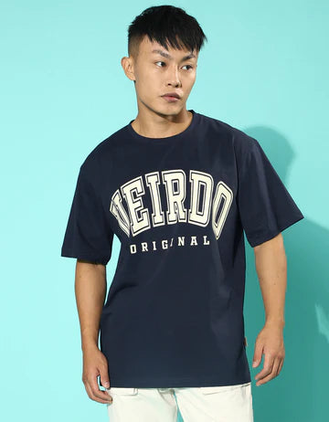Stylish Navy Oversized Typography Printed T-Shirt for Men’s Casual Streetwear and Everyday Fashion