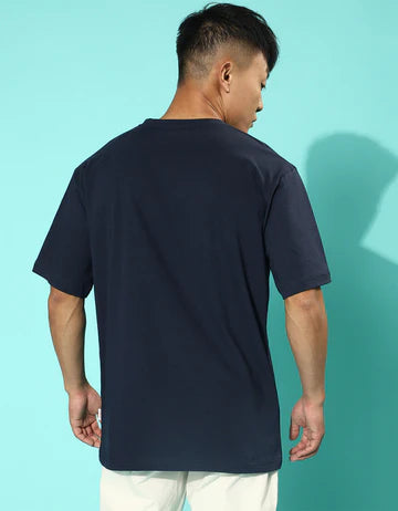 Stylish Navy Oversized Typography Printed T-Shirt for Men’s Casual Streetwear and Everyday Fashion