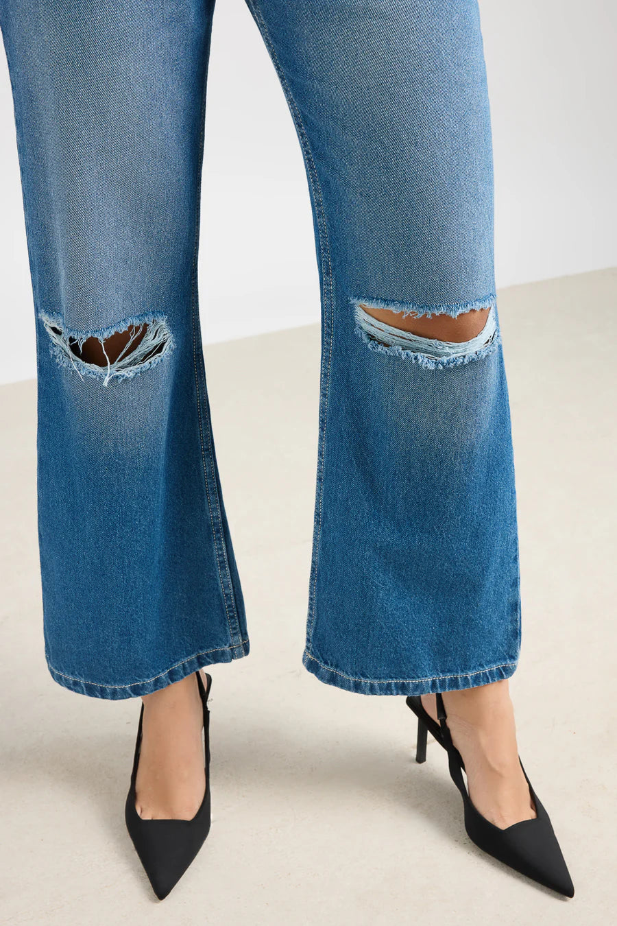 Modern Blue Urban Rip Wide-Leg Jeans for Women