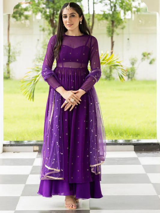 Classy Meher Purple Anarkali for Women Ideal for Weddings, Engagements, and Cultural Gatherings