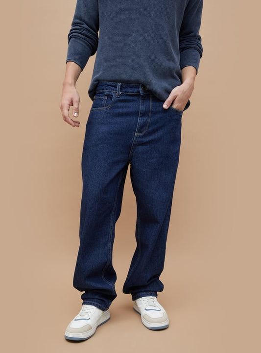 Rinsed Loose Fit Jeans for Men Soft Durable Comfortable Denim