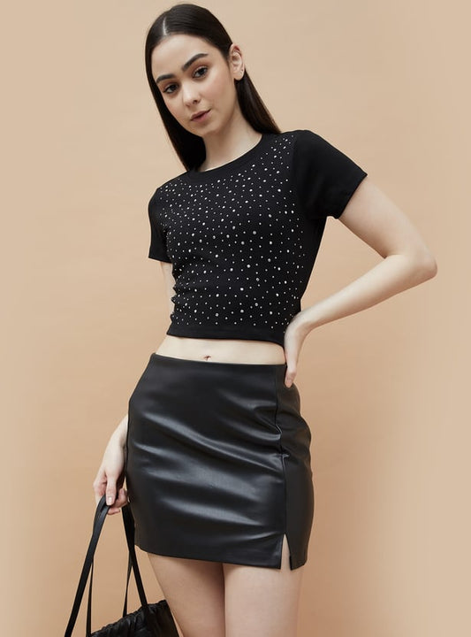 Everyday Embellished Crop T Shirt for Women Soft Breathable Comfortable Fabric