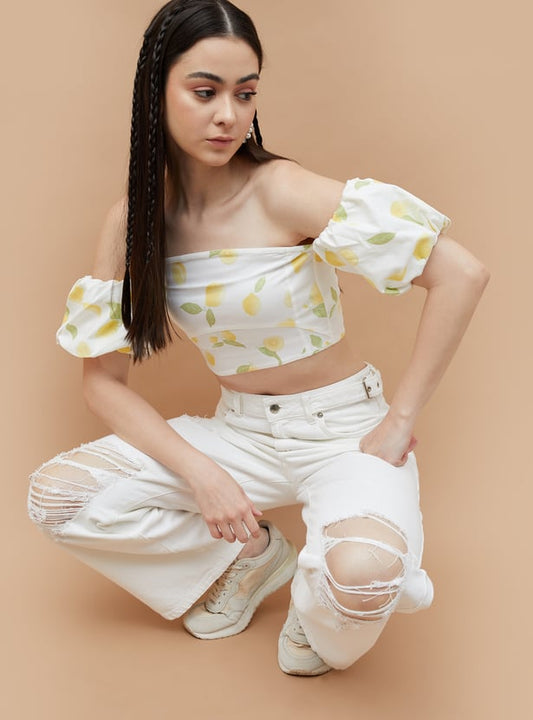 Lime Print Crop Top for Women Lightweight Soft Fabric Fashionable Outfit