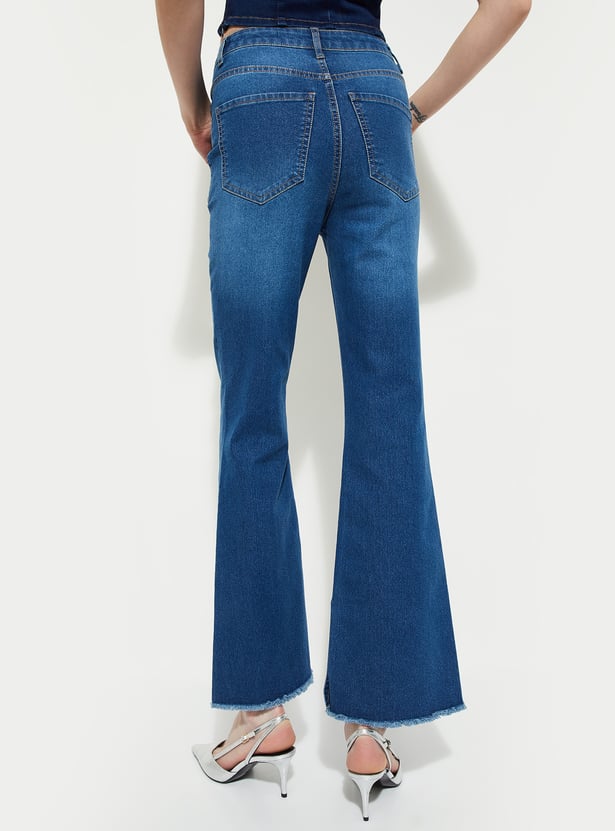 Women Frayed Hem Kickflare Jeans