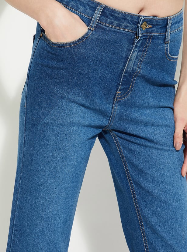 Women Frayed Hem Kickflare Jeans