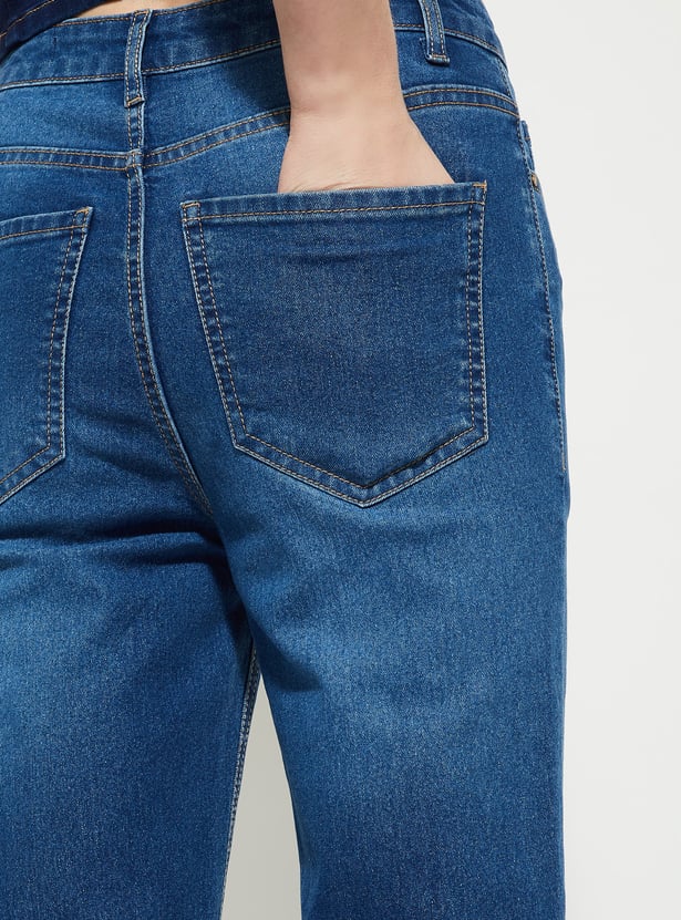 Women Frayed Hem Kickflare Jeans