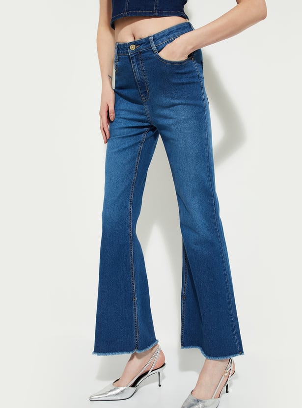 Women Frayed Hem Kickflare Jeans