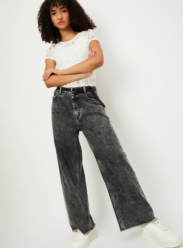 Casual Women’s Vintage Washed Wide-Leg Jeans