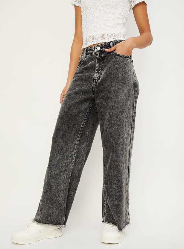 Casual Women’s Vintage Washed Wide-Leg Jeans