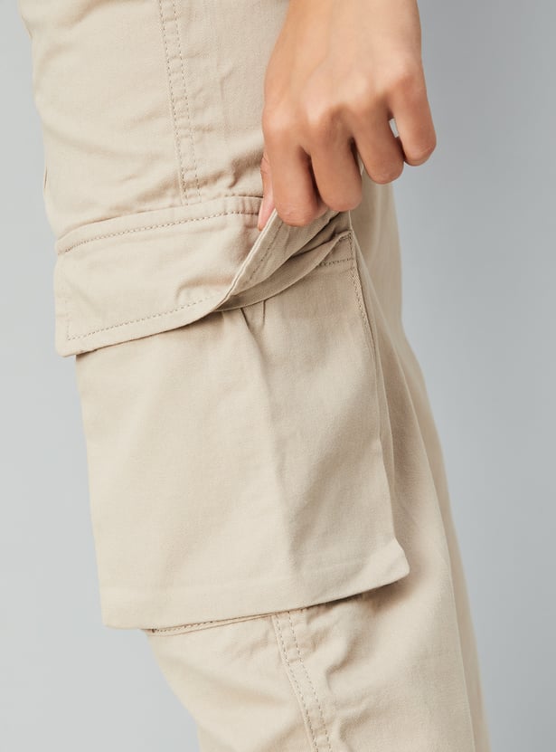 Fashionable Solid Cargo Denim Trousers for Women