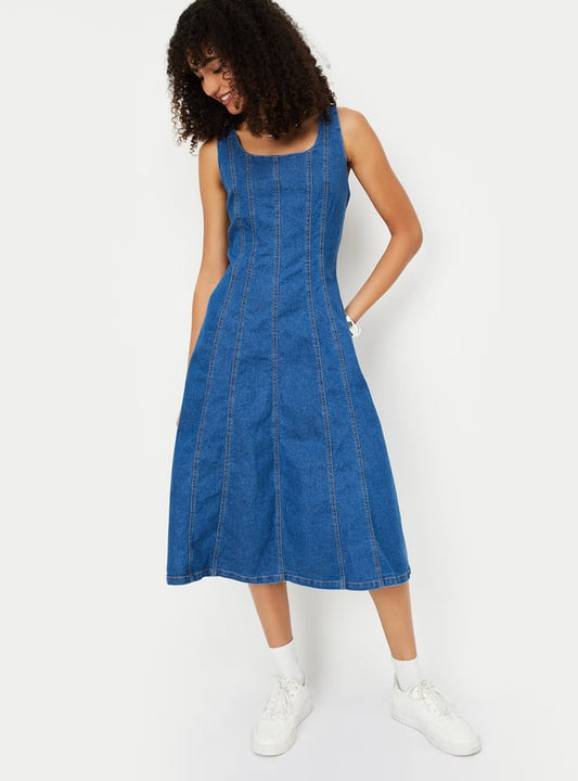 Panelled Midi Denim Dress For Women