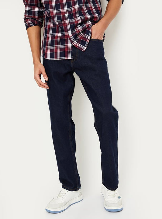 Solid Straight Fit Jeans Men Modern Casual Look Lightweight Comfortable Fabric