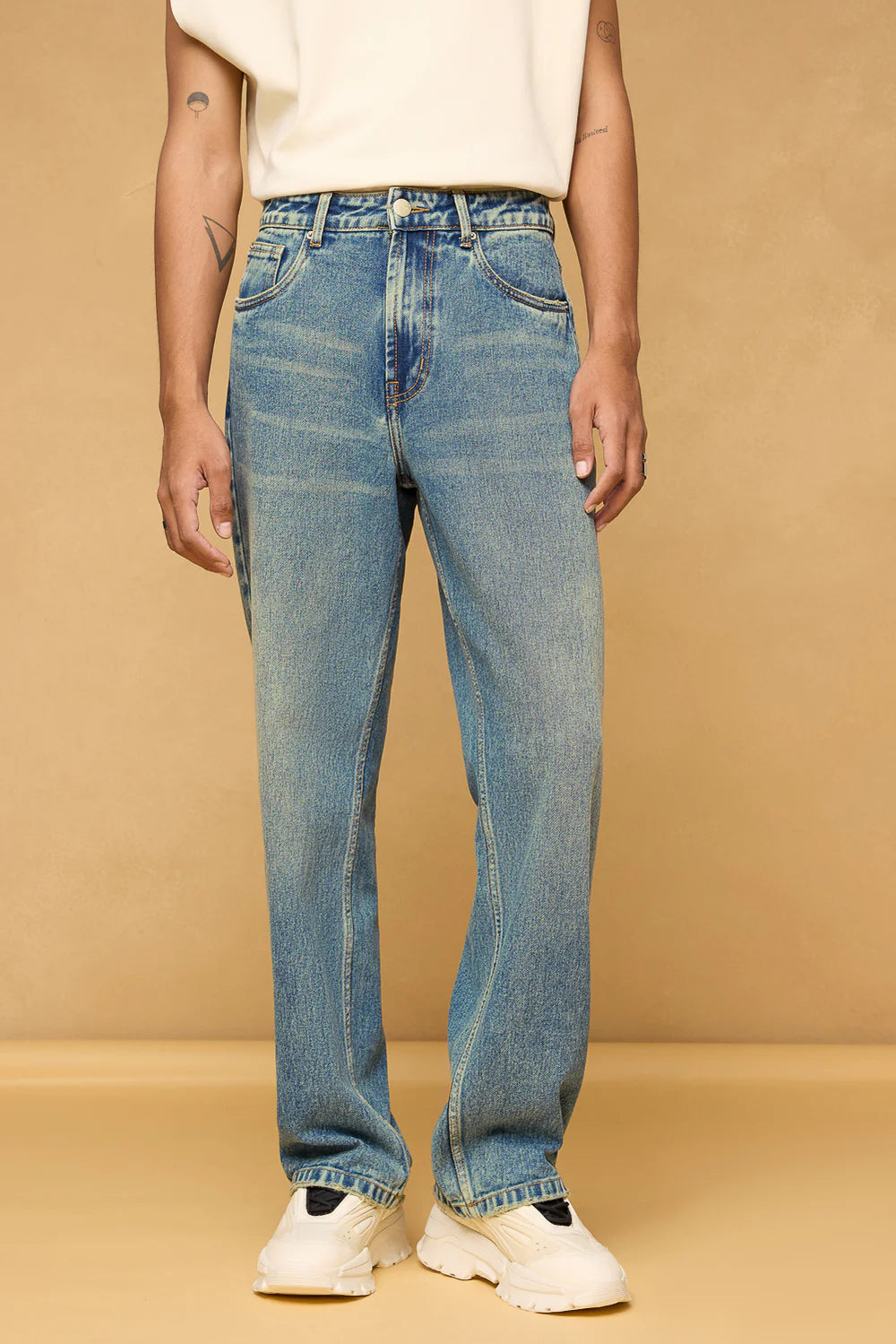 Trendy Blue Spruce Men's Baggy Straight Jeans with Relaxed Fit for Everyday Wear