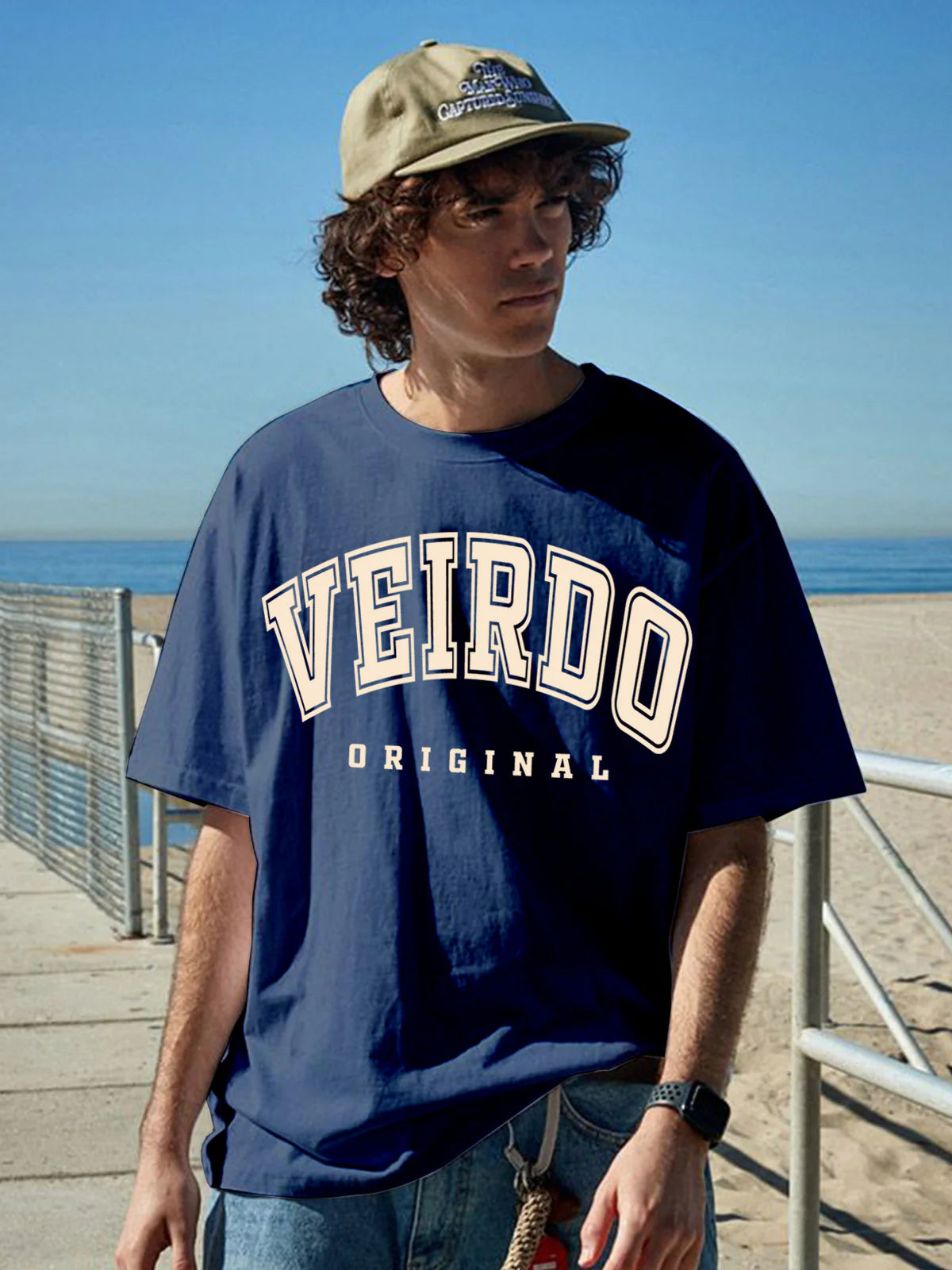 Stylish Navy Oversized Typography Printed T-Shirt for Men’s Casual Streetwear and Everyday Fashion