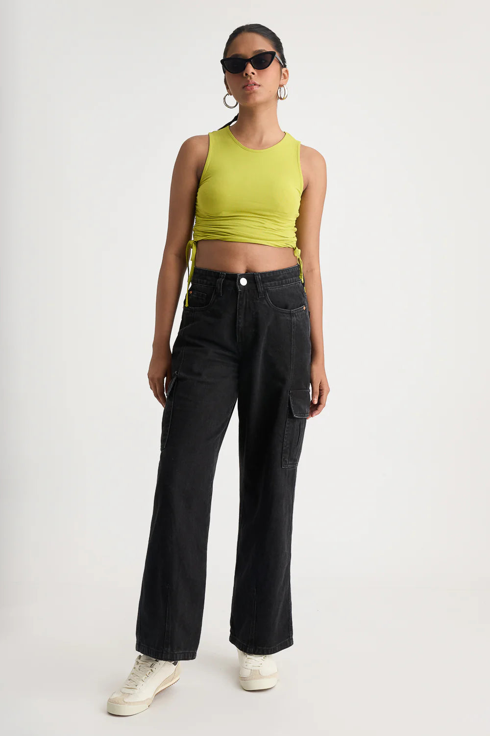 Chic Black Baggy Straight Cargo Trousers for Women