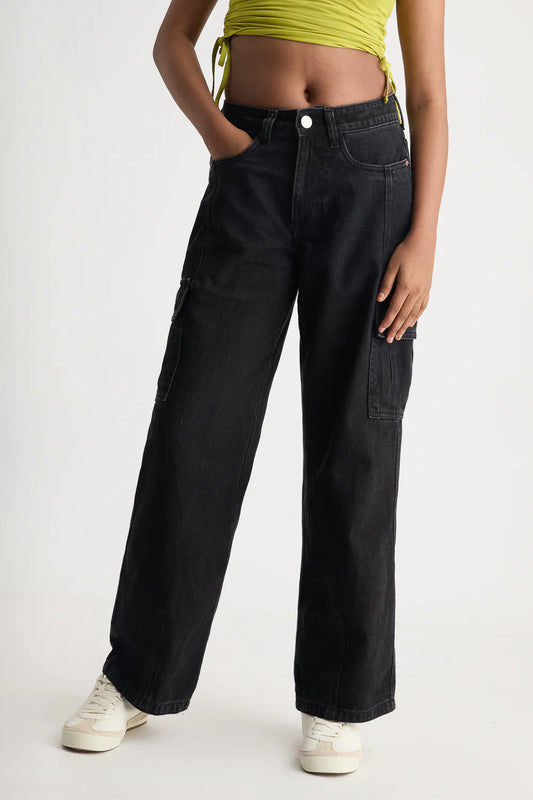Chic Black Baggy Straight Cargo Trousers for Women