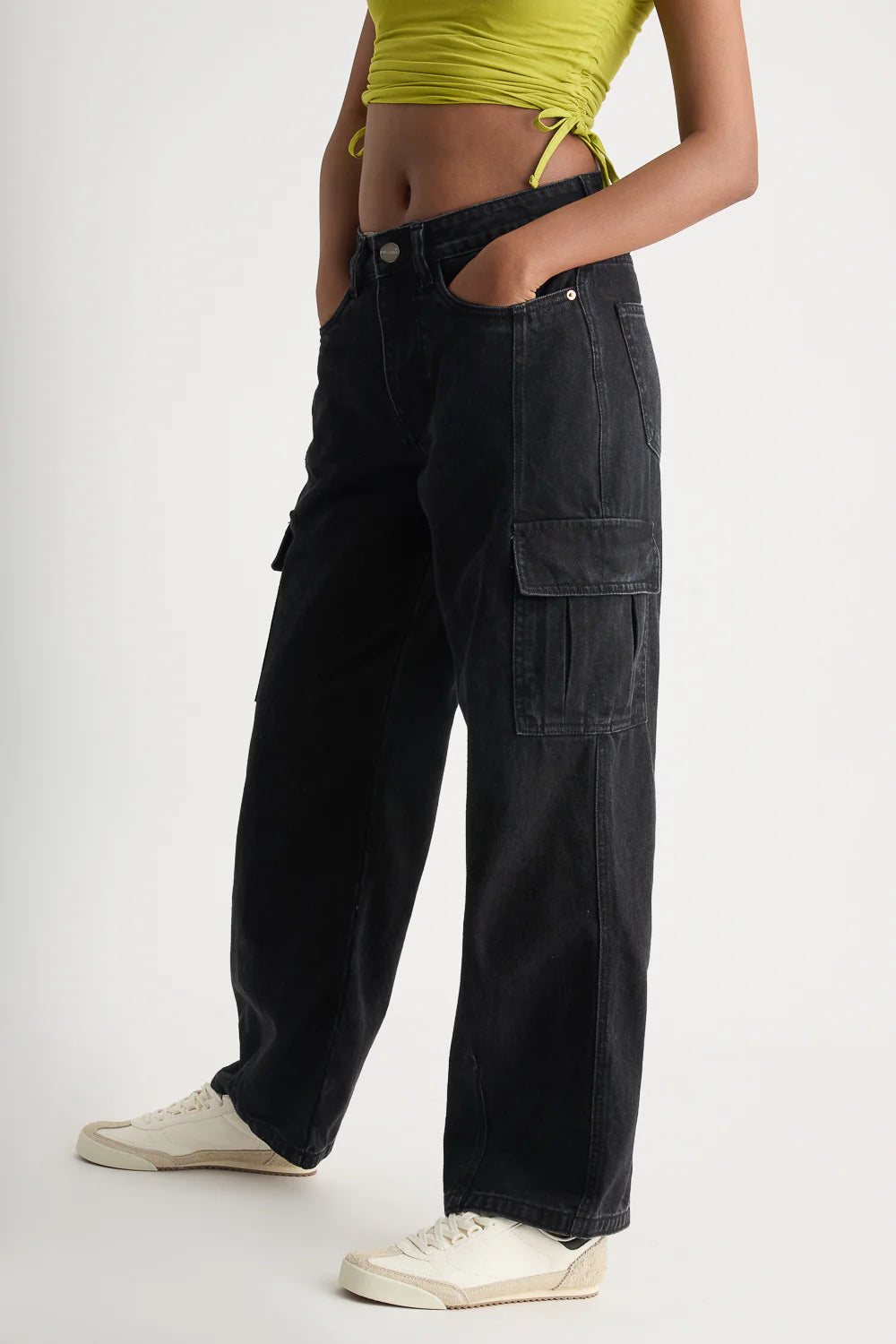 Chic Black Baggy Straight Cargo Trousers for Women