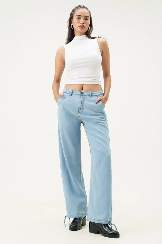 Elegant Seoul Breeze Denim Pants – Korean Streetwear Style
