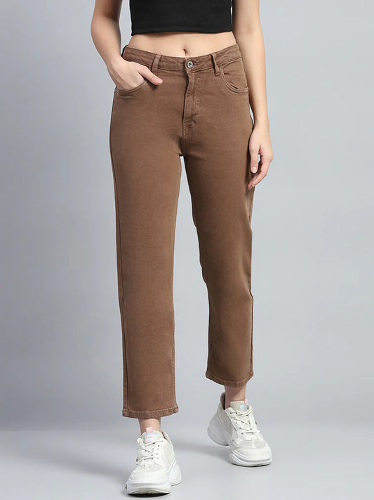 Classic Women’s Brown Solid Slim Fit Denim Jeans with Sleek Fit for a Contemporary Look