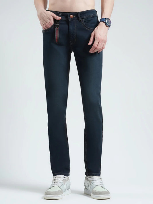 Blue Solid Regular Fit Denim Jeans Men Comfortable Relaxed Casual Look