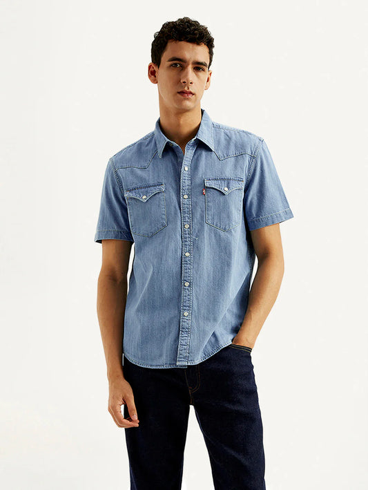 Stylish Men’s Solid Slim Fit Denim Shirt Comfortable and Trendy