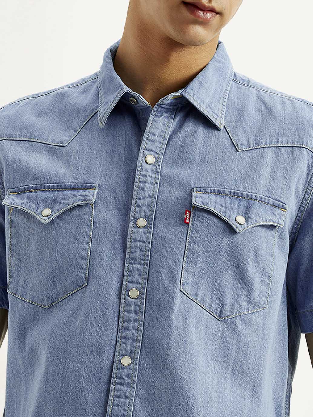 Stylish Men’s Solid Slim Fit Denim Shirt Comfortable and Trendy