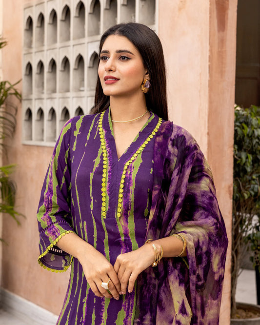 Contemporary Purple Tie Dye Suit Set Perfect for Weddings and Celebrations