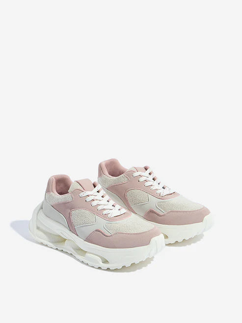 Dusty Pink Chunky Lace Up Sneakers for Women Modern Comfortable Streetwear Style