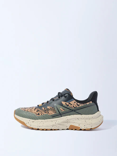 Trendy Olive Speckle Lace Up Sneakers Lightweight Comfortable Footwear