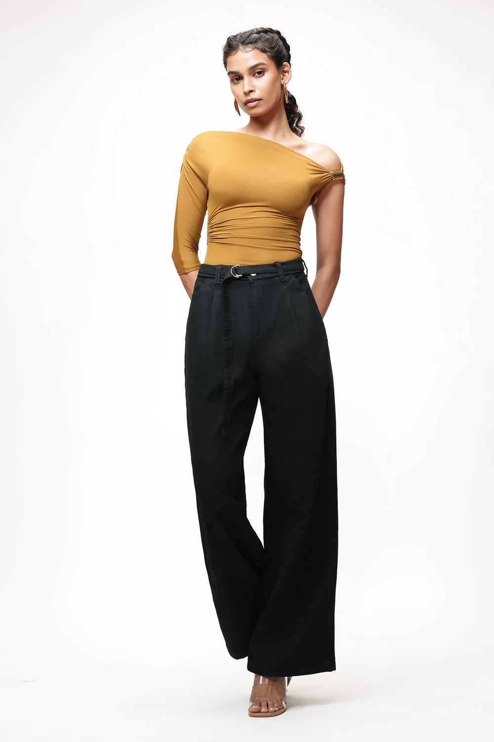 Premium Black Straight Cut Belted Jeans for Women
