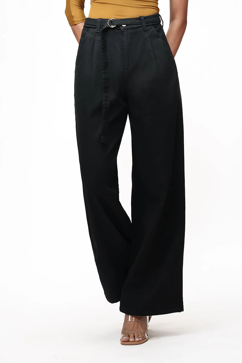 Premium Black Straight Cut Belted Jeans for Women