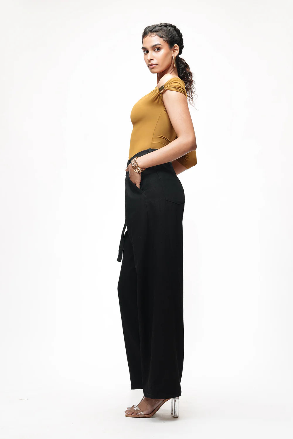Premium Black Straight Cut Belted Jeans for Women