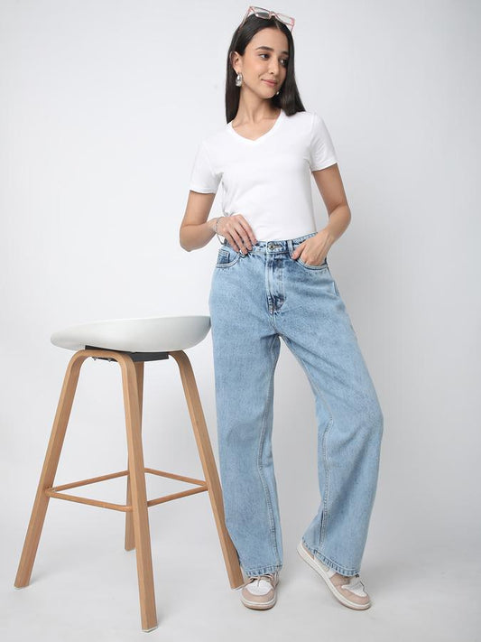Trendy Womens High Waist Relaxed Fit Jeans with Soft Comfortable Fabric