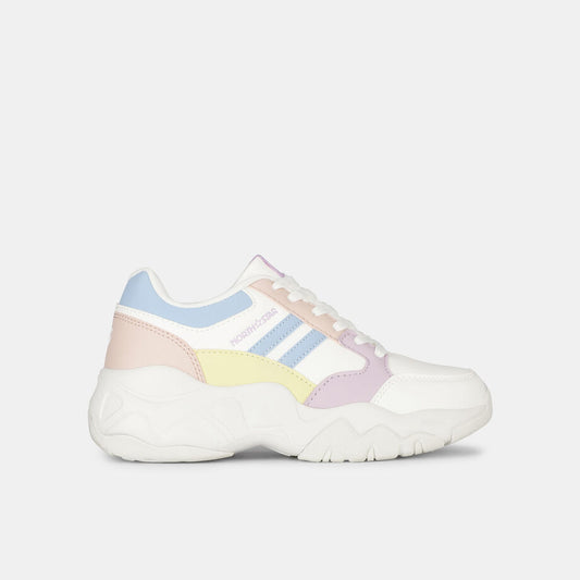 Everyday White Colorblocked Sneaker Shoes with Lace Up Closure for Women Fashionable Footwear