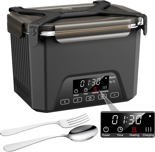 Compact Cordless Electric Lunch Box 1.2L Self Heating BPA Free Portable Food Container Black