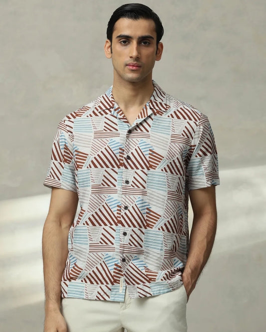Lightweight Brown Resort Print Shirt Relaxed Fit Comfortable Daily Style