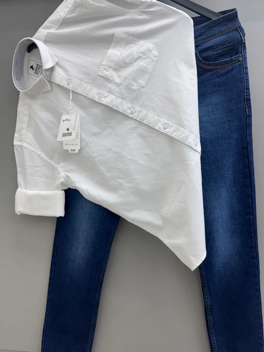 Trendy Men’s Cotton Oxford Shirt and Slim-Fit Jeans Pants Outfit