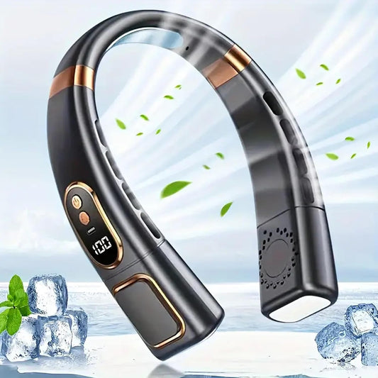 Wearable Neck Fan with Bladeless Airflow LED Light 9000mAh Rechargeable Battery