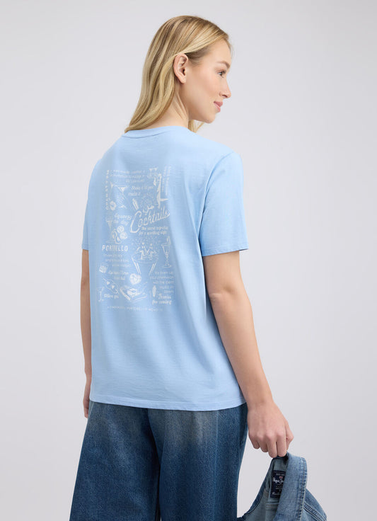 Trendy Women’s Blue Half Sleeve T-Shirt with Printed Back Design