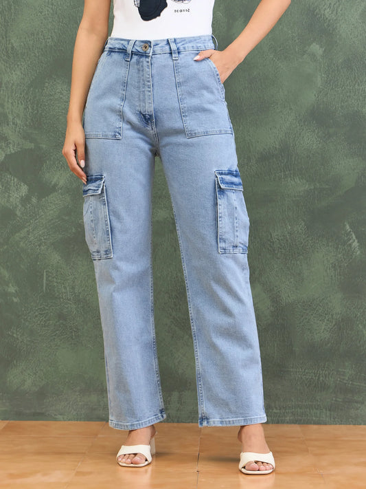Everyday Womens Classic Blue Straight Fit Solid Denim Jeans for Casual Comfort