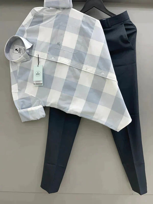 Elegant Office and Party Wear Box Checks Shirt With Matching Trouser for Men