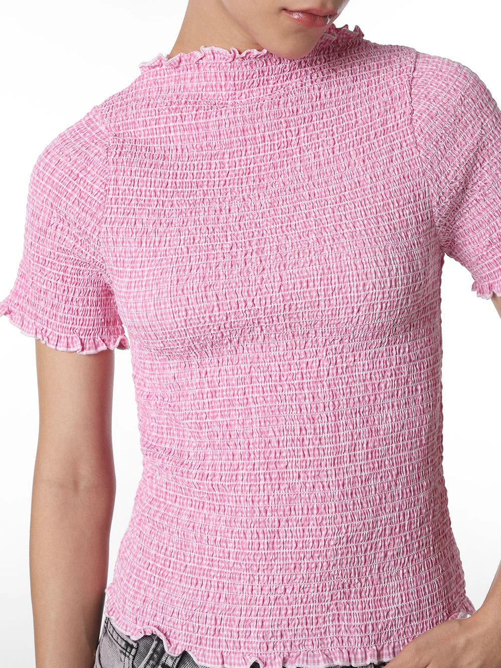 Soft Cotton Pink Smocked Fitted Top for Women’s Daily Wear