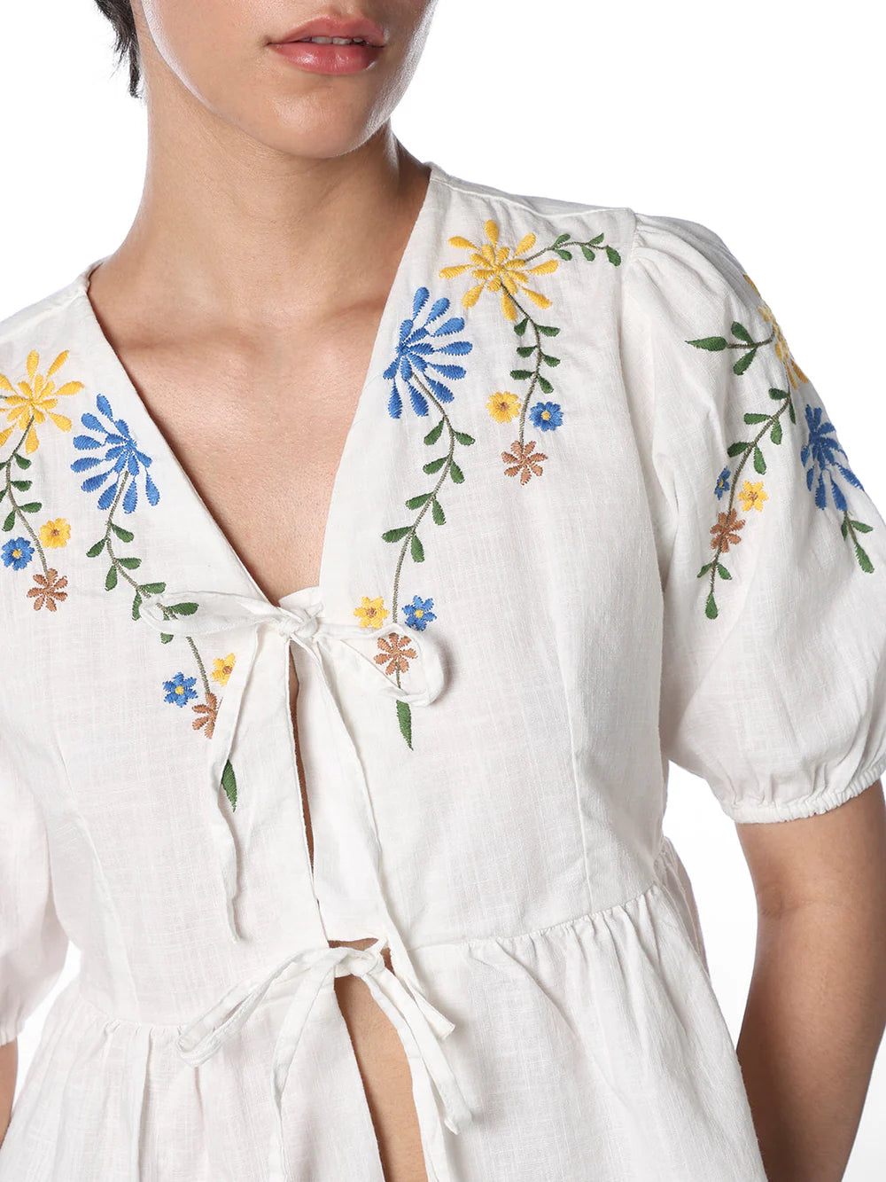 Modern Women’s White Embroidered Cotton Top for Office and Casual Wear