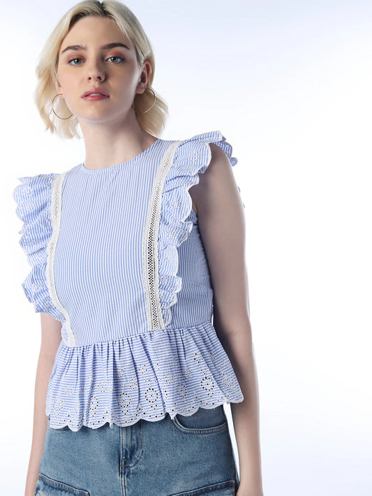 Sophisticated Lace Embellished Peplum Top for Office and Evening Wear