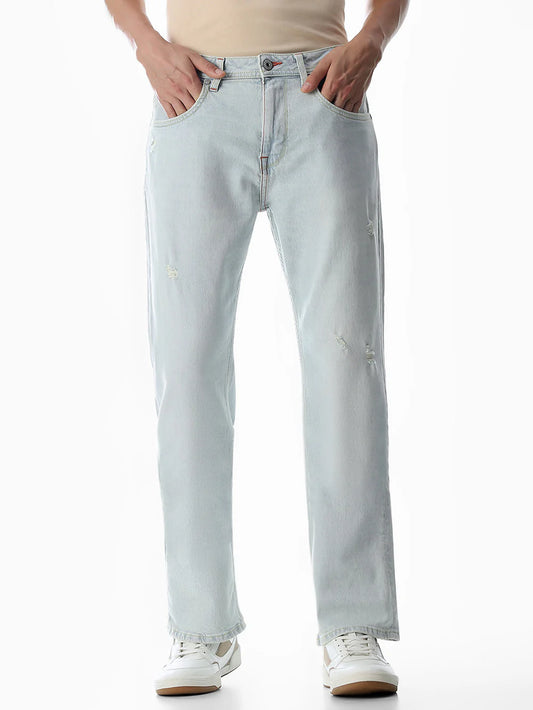 Stylish Men’s Light Blue High Rise Cliff Bootcut Jeans Lightweight Soft Denim