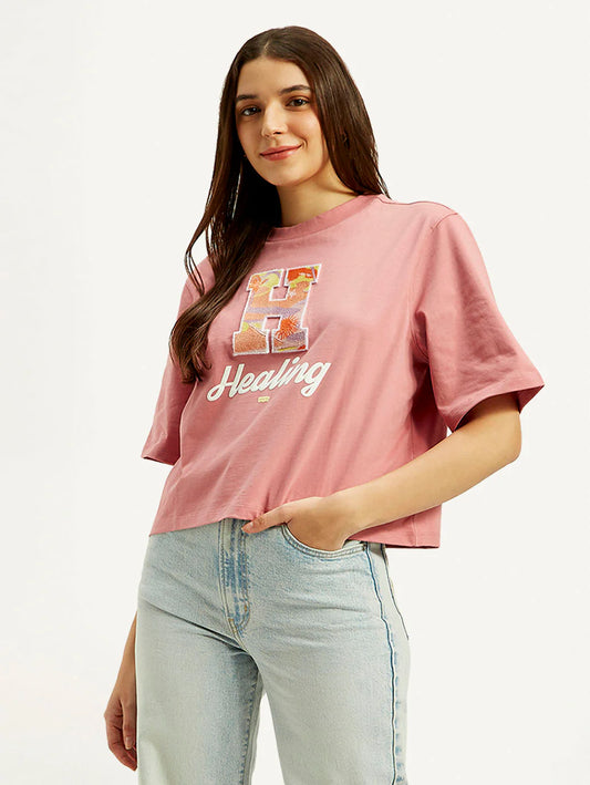Typographic Print Boxy T Shirt for Women Soft Breathable Fabric Modern Look